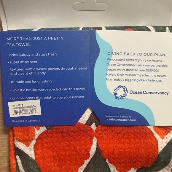 Blue Collection Vibrant Orange Floral Tea Towel - Picture 4 of 5